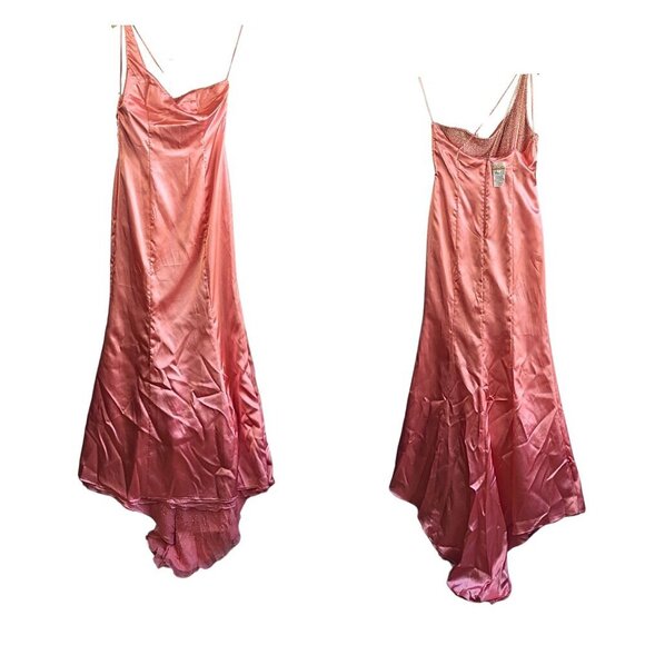 NWT Vtg Y2K ALYCE 100% Silk Coral Sequin 1 Shoulder Pageant Train Gown 6019 Sz 8 - Picture 8 of 8